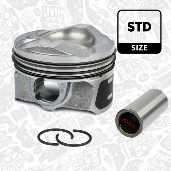 PM008500, Piston with rings and pin, Complete piston with rings and pin, ET ENGINETEAM, Ford B-Max C-Max Fiesta Focus Transit Courier Mondeo M2D2 M2GA SFCB 1,0 EcoBoost 2012+, 1832679, CM5Z-6108-D, CM5Z6108D, 41949600, 854250, 857020