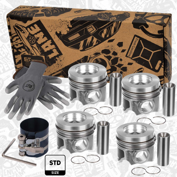 Piston with rings and pin - PM014200VR1 ET ENGINETEAM - 04L107065D, 41271600